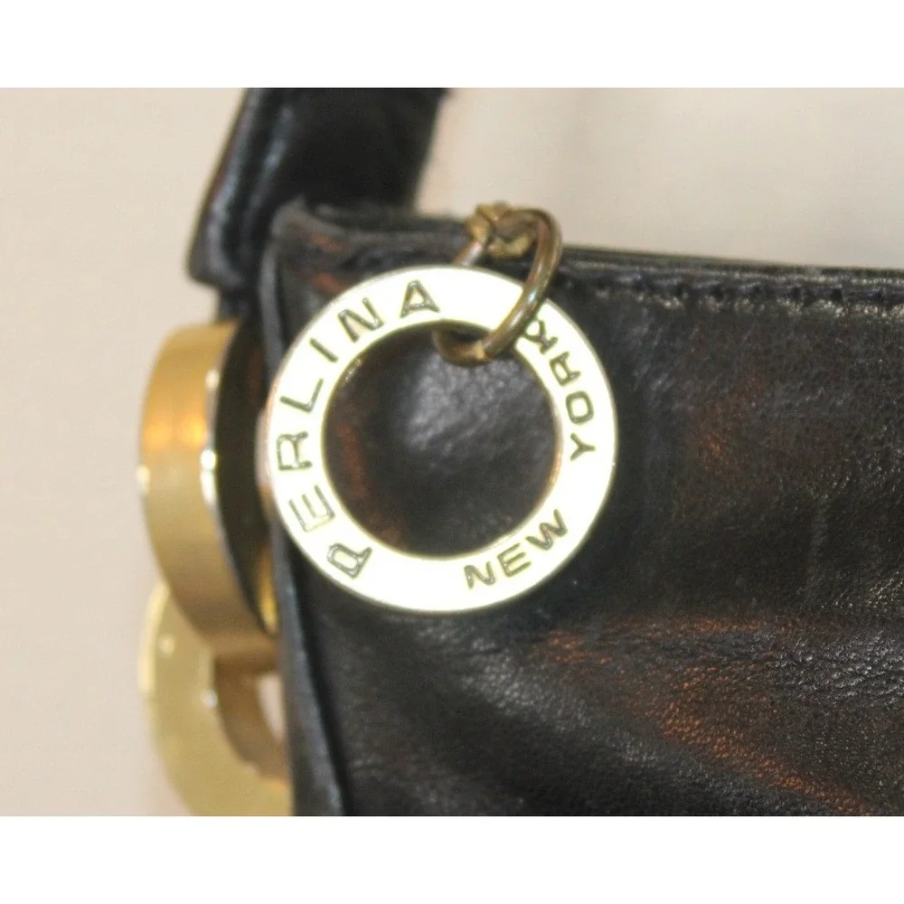 Perlina New York black leather satchel purse handbag